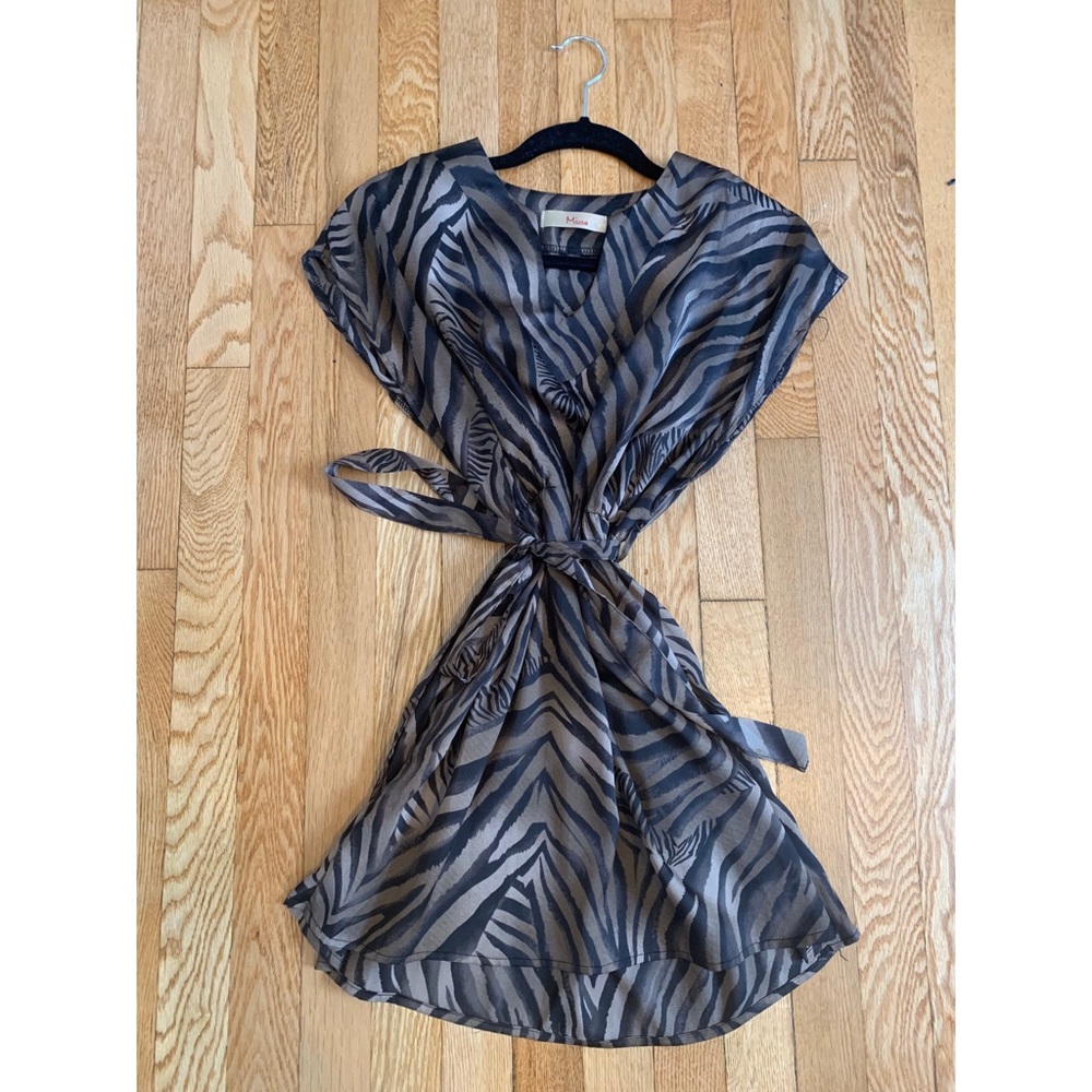 Zebra print silky mini dress with belt